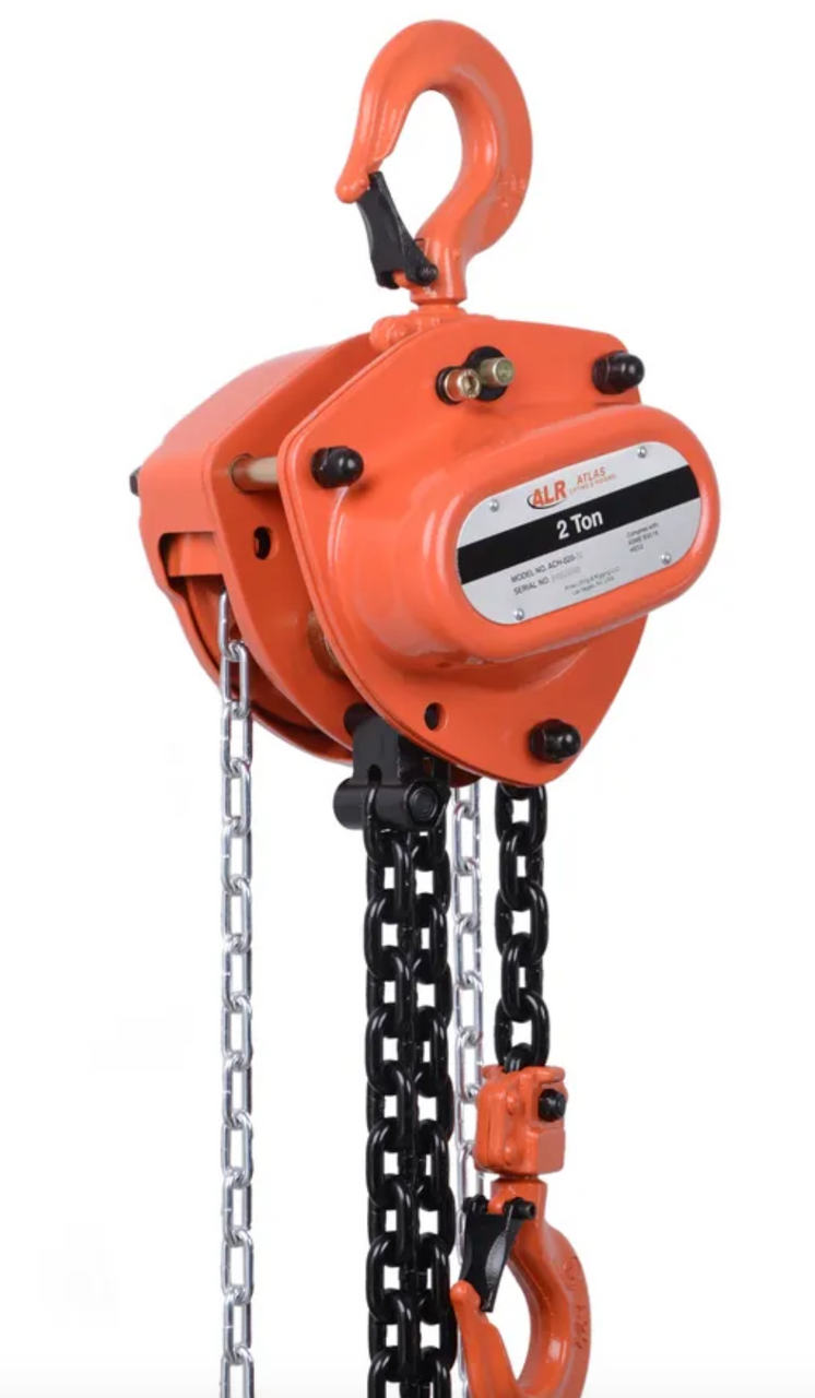 Atlas Lifting and Rigging ACH 2 Ton Chain Hoist 10 Ft. Lift with Overload Protection