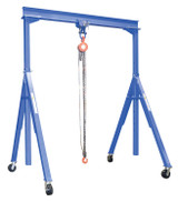 Vestil Steel Adjustable Height Gantry Crane with Phenolic Casters - 10 Ft. Wide x 16 Ft. Max Usable Height 6,000 lb - Blue