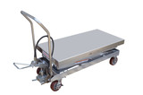 Vestil Partially Stainless Steel Air/Hydraulic Scissor Lift Cart - 24 Ix 47-1/2 In. Platform With Poly-On-Poly Casters 1,500 lb - Silver