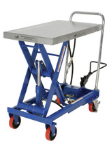 Vestil Carbon Steel Air/Hydraulic Scissor Lift Cart - 32-1/2 In. x 20 In. Platform With Poly-On-Poly Casters 1,000 lb - Blue/Silver
