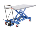 Vestil Carbon Steel Air/Hydraulic Light Duty Scissor Lift Cart - 63 In. x 31-1/2 In. Platform With Poly-On-Poly Casters 1,000 lb - Blue/Silver