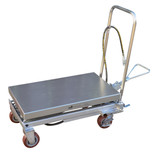 Vestil Partially Stainless Steel Air/Hydraulic Scissor Lift Cart - 20 In. x 32-1/2 In. Platform With Poly-On-Poly Casters 1,000 lb - Silver