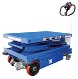 Vestil Steel Double Powered Drive and Powered Lift Hydraulic Double Scissor Cart - 24 In. x 40 In. 1000 lb - Blue