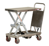 Vestil Partially Stainless Steel Linear Actuated Elevating Cart - 19-1/2 In. x 32 In. 500 lb - Blue/Silver