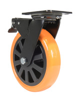 Vestil Polyurethane Swivel With Total Brake Caster - 8 In. Diameter x 2 In. Width 902 lb - Orange/Black