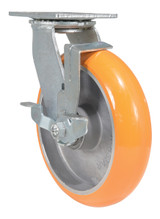Vestil Polyurethane Swivel With Brake Caster - 8 In. Diameter x 2 In. Width 1250 lb - Butterscotch/Silver