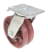 Vestil Ductile Steel V-Groove Swivel With - 4-Position Lock Caster 8 In. Diameter x 3 In. Width - Red