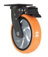 Vestil Polyurethane Swivel With Total Brake Caster - 8 In. Diameter x 2 In. Width 925 lb - Orange/Silver