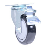 Vestil Polyurethane/Polyolefin Total Lock Swivel Caster - 4 In. Diameter x 1-1/4 In. Width 3/8 In. Single Ball Bearing, 2-3/8 In. x 3-5/8 In. Top Plate, 350 lb - Black/Gray