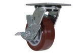 Vestil Polyurethane Swivel With Brake Caster - 5 In. Diameter x 2 In. Width 600 lb - Maroon/Gray