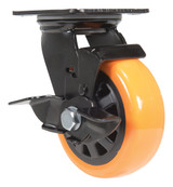 Vestil Polyurethane Swivel With Brake Caster - 5 In. Diameter x 2 In. Width 726 lb - Orange/Black