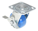 Vestil Polyurethane Precision Ball Bearing Swivel With Brake Caster - 4 In. Diameter x 2 In. Width 551 lb - Blue/Gray