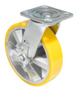 Vestil Polyurethane Swivel With Brake Caster - 8 In. Diameter x 2 In. Width 1212 lb - Yellow/Gray