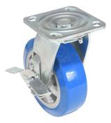 Vestil Polyurethane Precision Ball Bearing Swivel With Brake Caster - 6 In. Diameter x 2 In. Width 661 lb - Blue/Gray