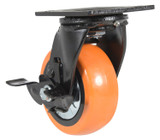 Vestil Polyurethane Swivel With Brake Caster - 5 In. Diameter x 2 In. Width 639 lb - Orange/Silver