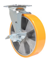 Vestil Polyurethane Swivel With Brake Caster - 8 In. Diameter x 2 In. Width 1760 lb - Orange/Silver