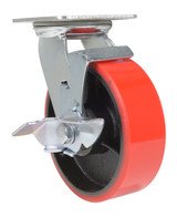 Vestil Polyurethane Swivel With Brake Caster - 6 In. Diameter x 2 In. Width 1232 lb - Red/Black