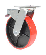 Vestil Polyurethane Swivel With Total Brake Caster - 8 In. Diameter x 2 In. Width 1474 lb - Red/Black