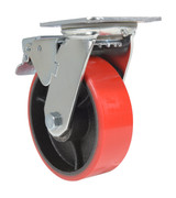 Vestil Polyurethane Swivel With Total Brake Caster - 6 In. Diameter x 2 In. Width 1232 lb - Red/Black