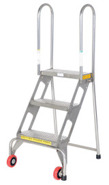 Vestil Stainless Steel Folding Ladder with Wheels - 3 Step 350 lb - Blue