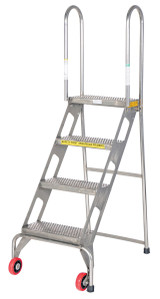 Vestil Stainless Steel Folding Ladder with Wheels - 4 Step 350 lb - Blue