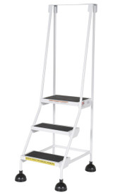 Vestil Steel Commercial Spring Loaded Ladder - 3 Steps 16 In. Wide 58 Degree with Anti-Slip Rubber Mats 300 lb - White