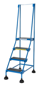 Vestil Steel Commercial Spring Loaded Ladder - 4 Steps 16 In. Wide 58 Degree with Anti-Slip Rubber Mats 300 lb - Blue