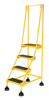 Vestil Steel Commercial Spring Loaded Ladder - 4 Steps 16 In. Wide 58 Degree with Anti-Slip Rubber Mats 300 lb - Yellow