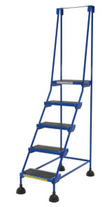 Vestil Steel Commercial Spring Loaded Ladder - 5 Steps 16 In. Wide 58 Degree with Anti-Slip Rubber Mats 300 lb - Blue