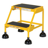 Vestil Steel Commercial Spring Loaded Ladder - 2 Steps 16 In. Wide 58 Degree with Anti-Slip Rubber Mats 300 lb - Yellow