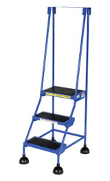 Vestil Steel Commercial Spring Loaded Ladder - 3 Steps 16 In. Wide 58 Degree with Anti-Slip Rubber Mats 300 lb - Blue