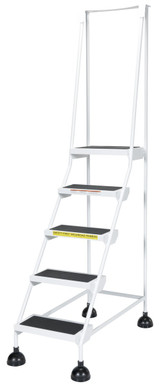 Vestil Steel Commercial Spring Loaded Ladder - 5 Steps 16 In. Wide 58 Degree with Anti-Slip Rubber Mats 300 lb - White