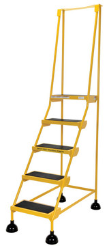 Vestil Steel Commercial Spring Loaded Ladder - 5 Steps 16 In. Wide 58 Degree with Anti-Slip Rubber Mats 300 lb - Yellow