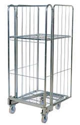 Vestil Galvanized Steel Foldable/Nestable Roller Container - 2 Shelf 32 In. x 27-1/4 In. x 68-1/4 In. 660 lb - Gray