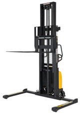 Vestil Steel/Plastic Hand Pump DC Powered Stacker with Adjustable Forks and Legs - 118 In. Raised Height 2,000 lb Black / - Yellow
