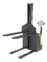 Vestil Steel Narrow Mast Stacker DC Powered - 62 In. Raised Height Fixed Fork 27 In. Fork Width 2,200 lb Black / - Yellow
