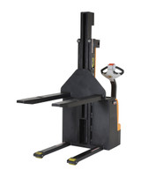 Vestil Steel Narrow Mast Stacker DC Powered - 90 In. Raised Height Fixed Fork 27 In. Fork Width 2,500 lb Black / - Yellow