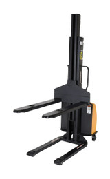 Vestil Steel Narrow Mast Stacker DC Powered - 118 In. Raised Height Fixed Forks 45-1/4 In. Fork Length 1,500 lb - Yellow