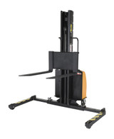 Vestil Steel Narrow Mast Stacker DC Powered - 63 In. Raised Height Adjustable Forks and Support Legs 1,500 lb - Yellow
