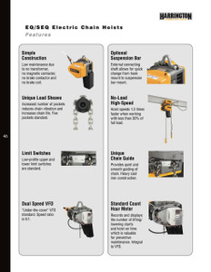 Harrington SEQG010SD-20 Electric Chain Hoist, 1 Ton, SEQG Series (Geared Trolley), 20 ft Lift