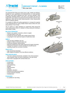 Tractel Griphoist / Tirfor TU17 Manual Wire Rope Hoist 1 Ton Capacity, 100 ft (30 m) Assembly