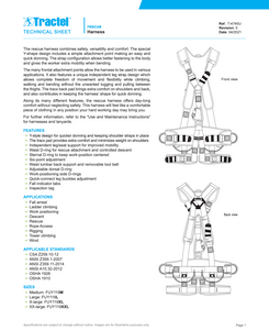 Tractel Rescue Y-Style Full-Body Harness with Quick-Connect Legs, TracX Pad, and Aluminum D-Rings Size M