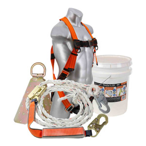 BUILD YOUR OWN ROOFER'S BUCKET KIT 25' Vertical Lifeline Assembly Warthog Pass Thru Harness (B2000 Series) L-XL