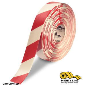 Mighty Line 2" White Tape with Red Chevrons - 100' Roll - Safety Floor Tape