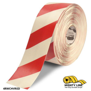 Mighty Line 4" White Tape with Red Chevrons - 100' Roll - Safety Floor Tape