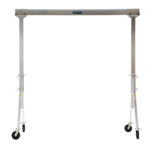Vestil Aluminum Adjustable Height Gantry Crane with Glass Filled Nylon Casters - 10 Ft. Wide x 10 Ft. Max Usable Height 2,000 lb - Silver