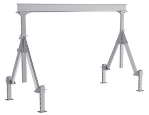 Vestil Aluminum Adjustable Height Gantry Crane With Adjustable Leveling Option - 12 Ft. Wide X 8 Ft. Max Usable Height 2,000 lb - Silver