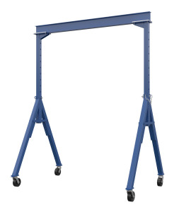 Vestil Steel Adjustable Height Gantry Crane with Phenolic Casters - 10 Ft. Wide x 12 Ft. Max Usable Height 8,000 lb - Blue