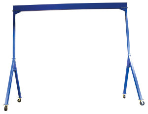 Vestil Steel Adjustable Height Gantry Crane with Phenolic Casters - 20 Ft. Wide x 16 Ft. Max Usable Height 8,000 lb - Blue