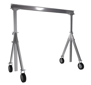 Vestil Aluminum Adjustable Height Gantry Crane with Pneumatic Casters - 15 Ft. Wide x 10 Ft. Max Usable Height 1,500 lb - Silver